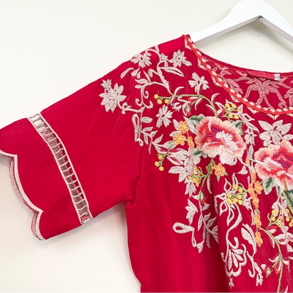 Johnny Was Cedella Embroidered Scalloped Hem Blouse - Picture 2 of 13
